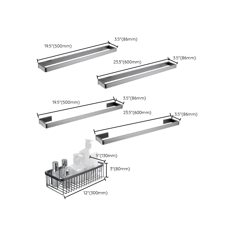 Gray 5-piece modern bathroom accessory set made of stainless steel