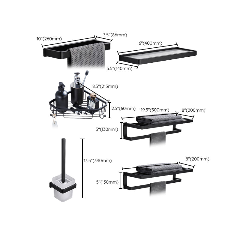 Matt Black 5-piece modern bathroom accessory as a single item or as a set with towel bar