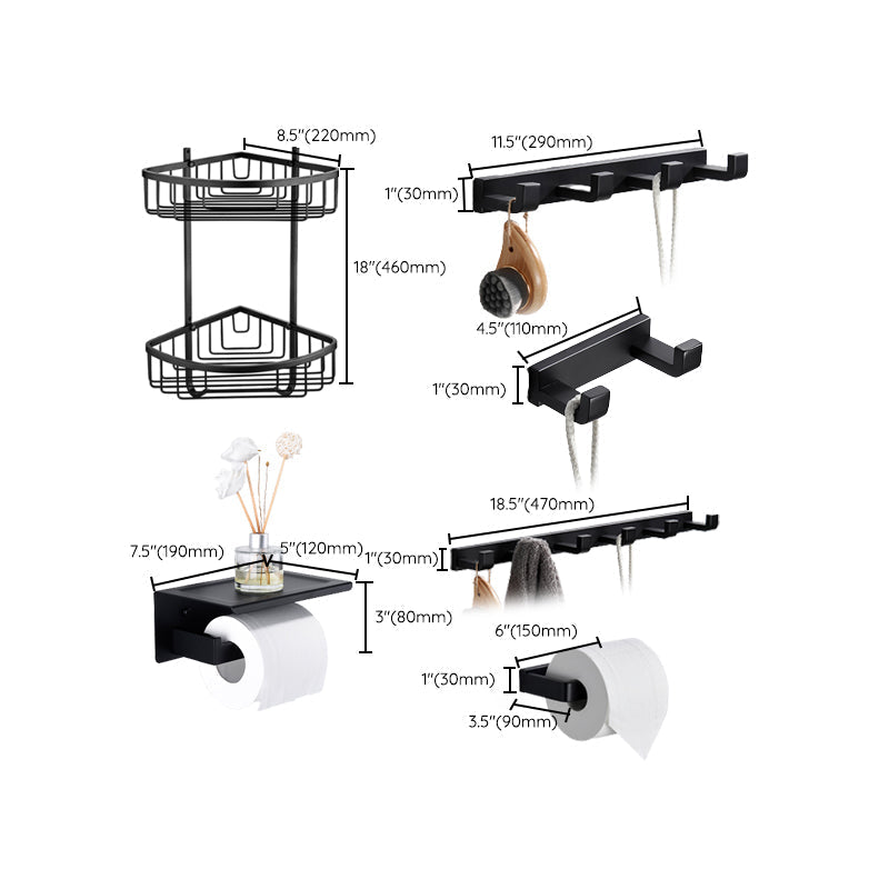 Matt Black 5-piece modern bathroom accessory as a single item or as a set with towel bar