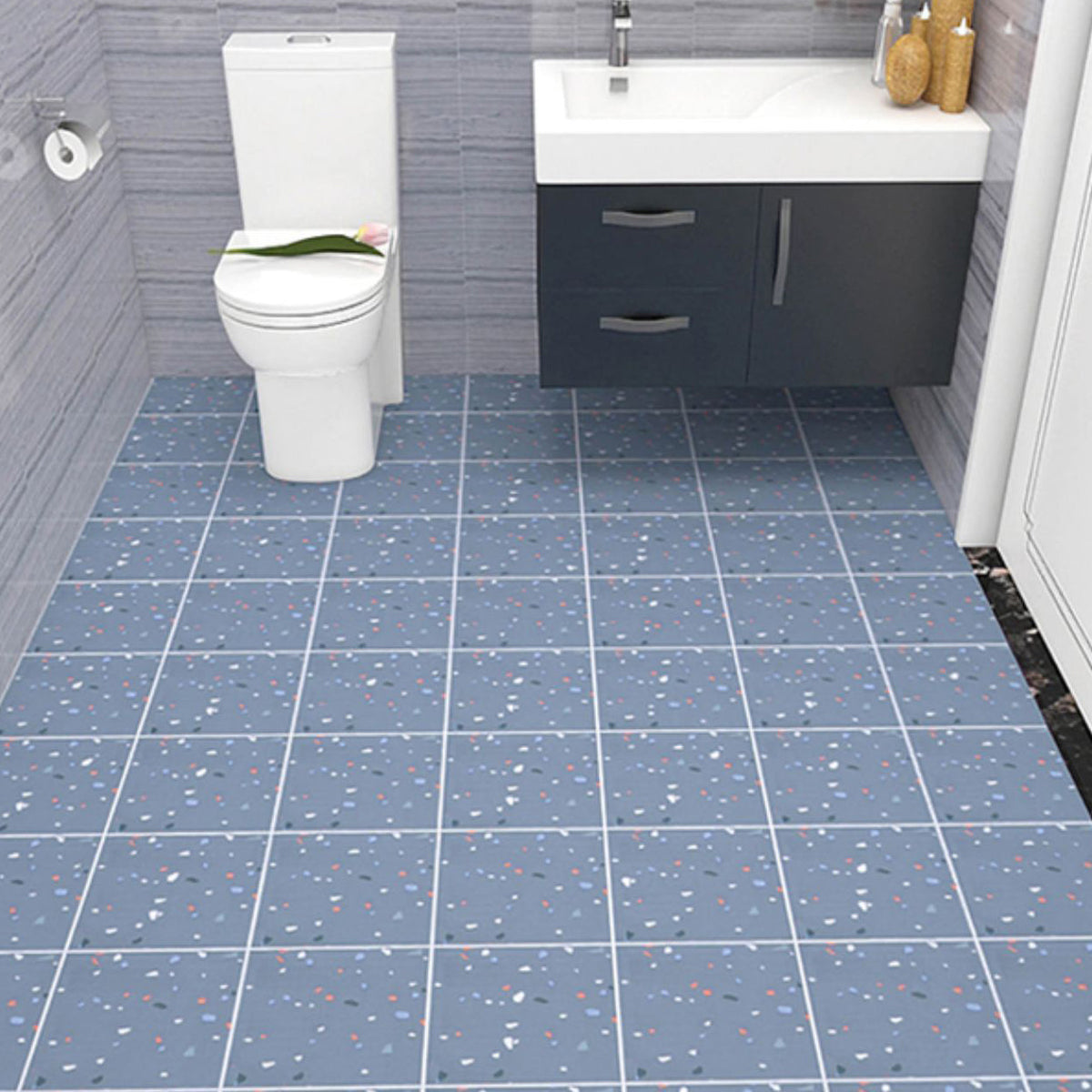 Modern PVC Flooring Self-adhesive Geometrically Printed Low Gloss Vinyl Floor Planks