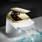 Bathroom Sink Faucet Lever Handle Brass Waterfall Spout Sink Faucet