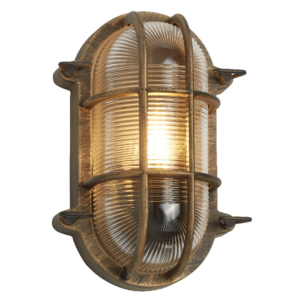 Antique Brass & Ribbed Glass Outdoor Vintage Oval Surface Lights Wall Lamp 248mm