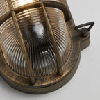 Antique Brass & Ribbed Glass Outdoor Vintage Oval Surface Lights Wall Lamp 248mm