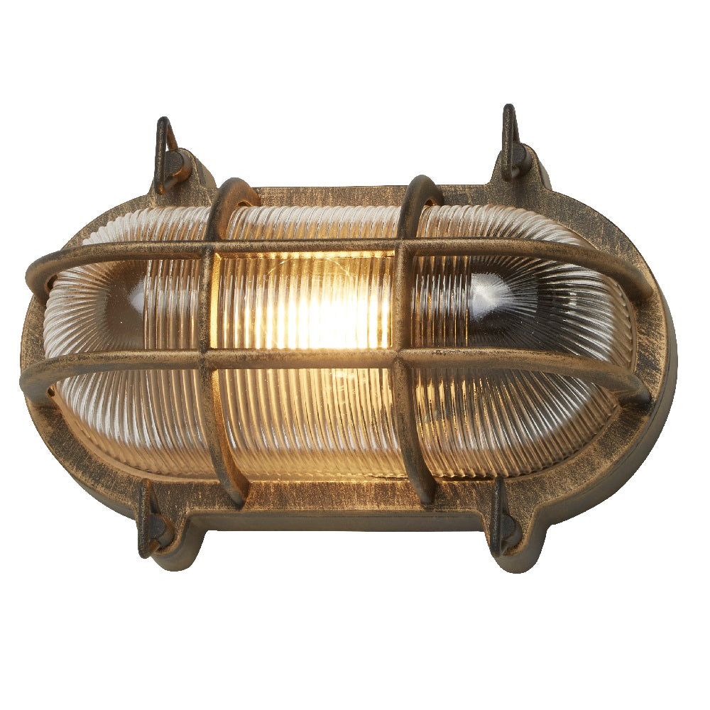 Antique Brass & Ribbed Glass Outdoor Vintage Oval Surface Lights Wall Lamp 248mm