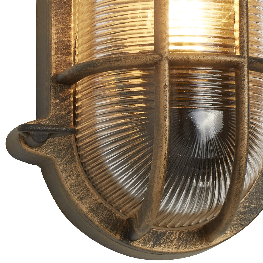 Antique Brass & Ribbed Glass Outdoor Vintage Oval Surface Lights Wall Lamp 248mm