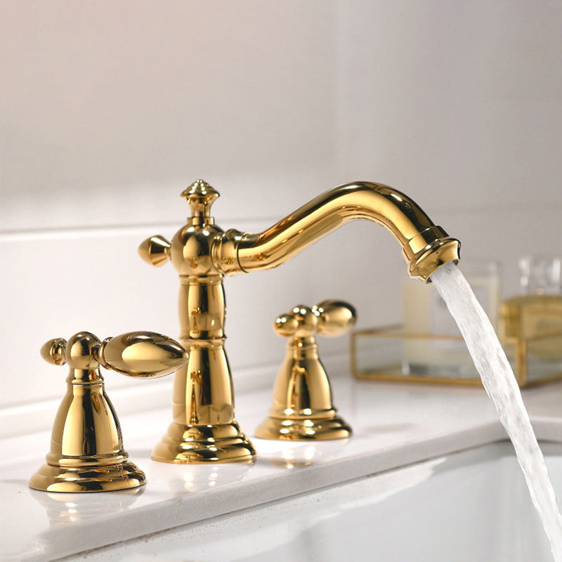 European Style Widespread Sink Mixer Brass 2 Handle Bathroom Vessel Mixer with Hoses