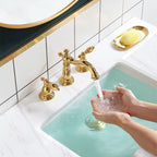 European Style Widespread Sink Mixer Brass 2 Handle Bathroom Vessel Mixer with Hoses