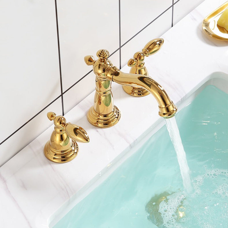 European Style Widespread Sink Mixer Brass 2 Handle Bathroom Vessel Mixer with Hoses
