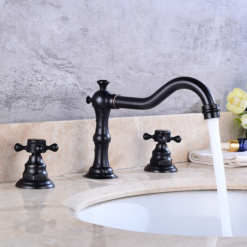 European Style Widespread Sink Mixer Brass 2 Handle Bathroom Vessel Mixer with Hoses