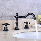 European Style Widespread Sink Mixer Brass 2 Handle Bathroom Vessel Mixer with Hoses