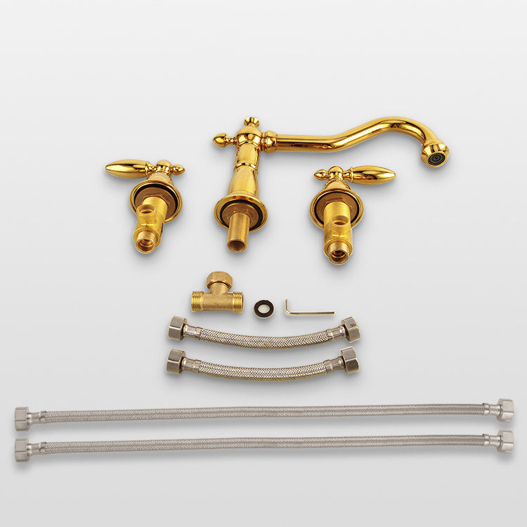 European Style Widespread Sink Mixer Brass 2 Handle Bathroom Vessel Mixer with Hoses