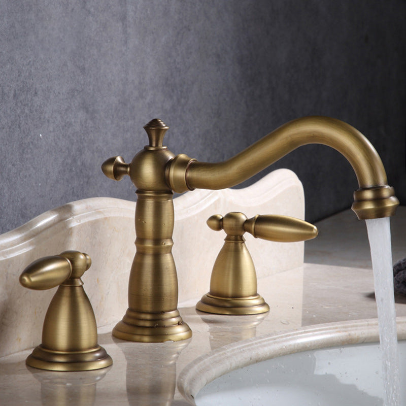 European Style Widespread Sink Mixer Brass 2 Handle Bathroom Vessel Mixer with Hoses