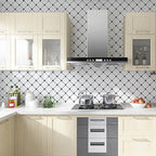White Peel & Stick Tile Mirror Plastic Grid Wallpaper for Kitchen and Bathroom