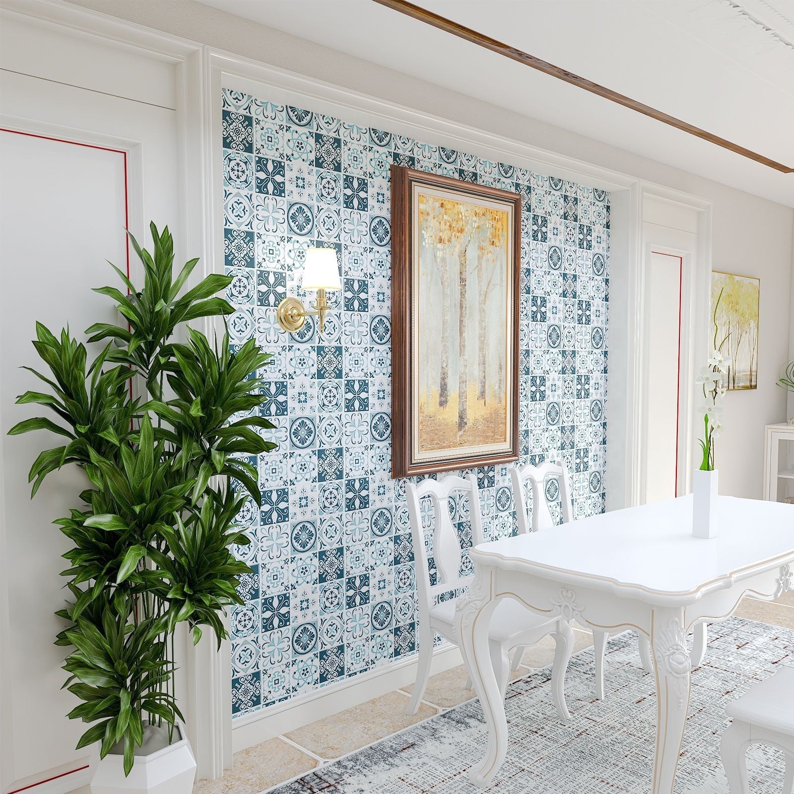 Plastic Peel & Stick Tile Square Stain Resistant Wallpaper for Back Wall