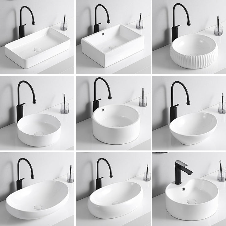 Modern Vessel Sink Porcelain Rectangular Vessel Sink (Not Including Faucet)
