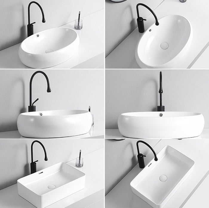 Modern Vessel Sink Porcelain Rectangular Vessel Sink (Not Including Faucet)