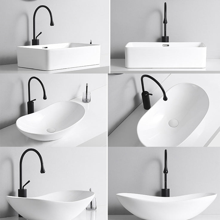 Modern Vessel Sink Porcelain Rectangular Vessel Sink (Not Including Faucet)