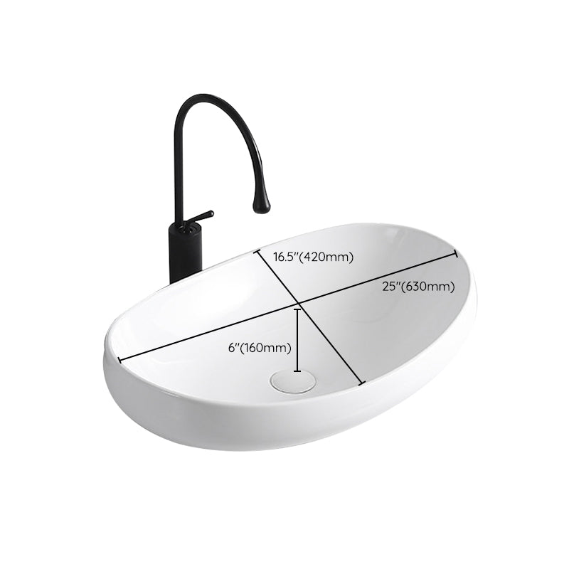 Modern Vessel Sink Porcelain Rectangular Vessel Sink (Not Including Faucet)