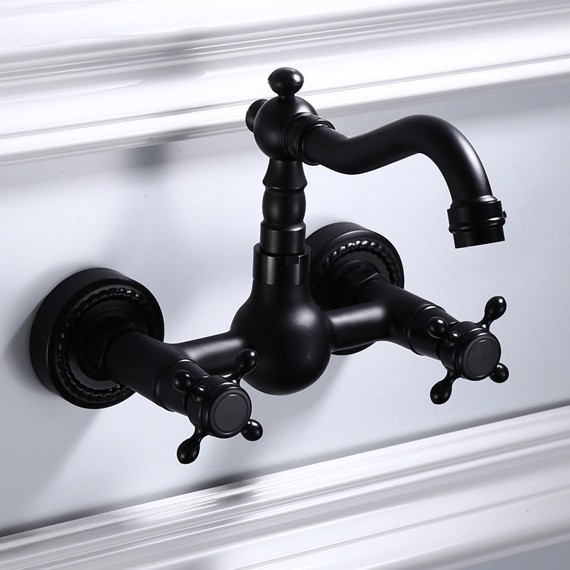 Black Wall-Mounted Bathroom Faucet American Classic Widespread Sink Faucet