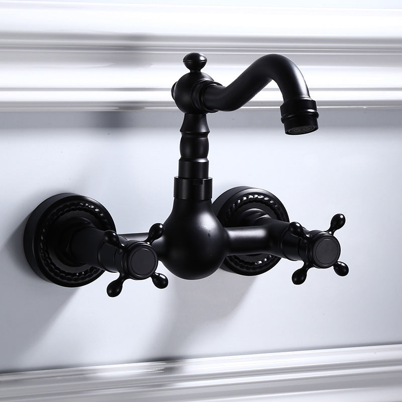 Black Wall-Mounted Bathroom Faucet American Classic Widespread Sink Faucet