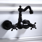 Black Wall-Mounted Bathroom Faucet American Classic Widespread Sink Faucet