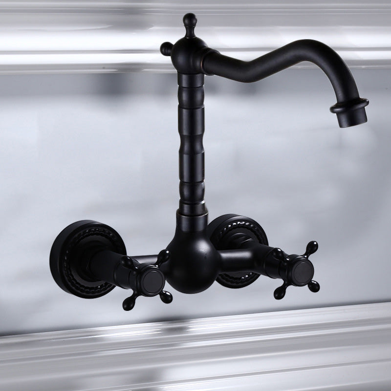 Black Wall-Mounted Bathroom Faucet American Classic Widespread Sink Faucet