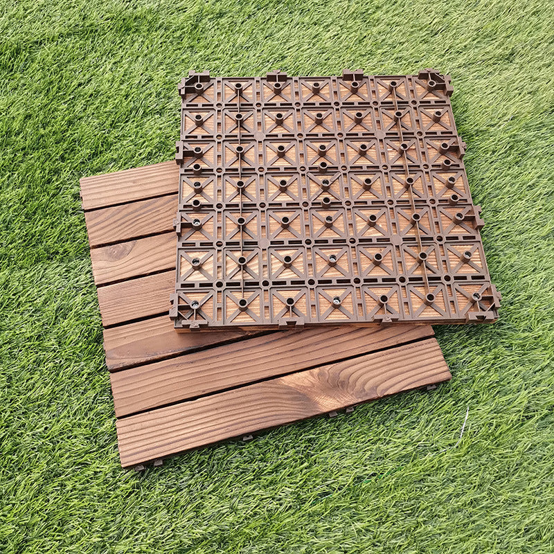 7-Slat Square Wood Floor Tiles Click Installation Outdoor Floor Tiles
