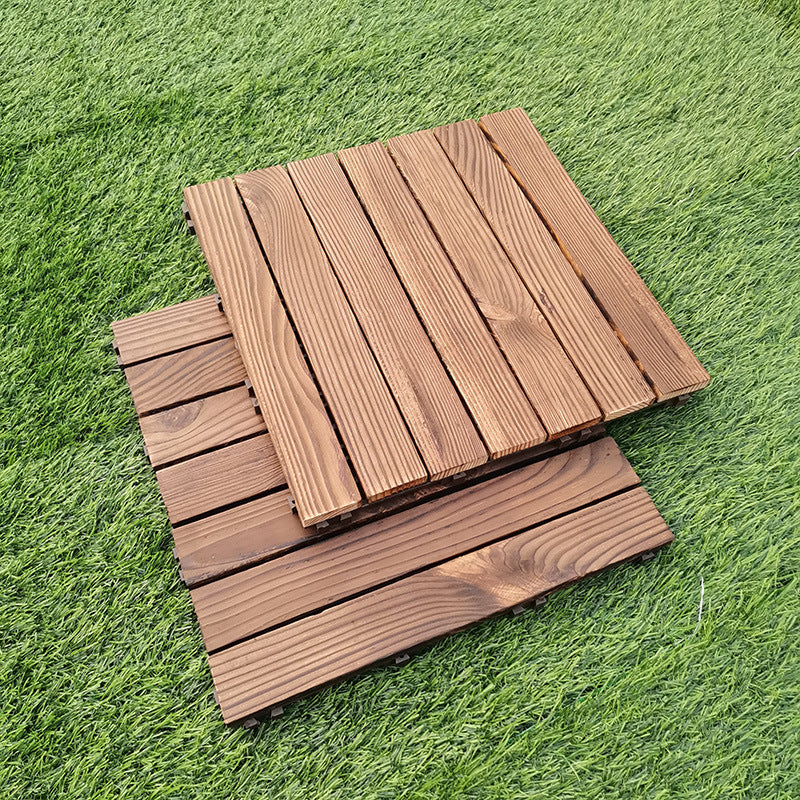 7-Slat Square Wood Floor Tiles Click Installation Outdoor Floor Tiles