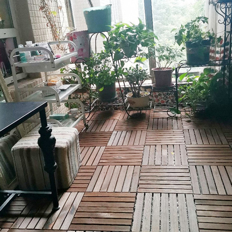 7-Slat Square Wood Floor Tiles Click Installation Outdoor Floor Tiles