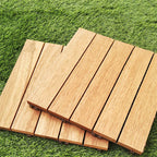 Teak-Finish 5-Slat Square Wooden Floor Tiles Connection Garden Tiles