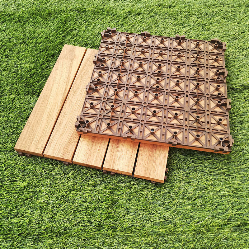 Teak-Finish 5-Slat Square Wooden Floor Tiles Connection Garden Tiles
