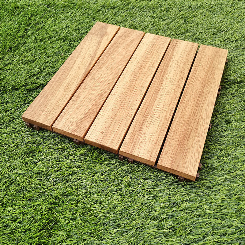 Teak-Finish 5-Slat Square Wooden Floor Tiles Connection Garden Tiles