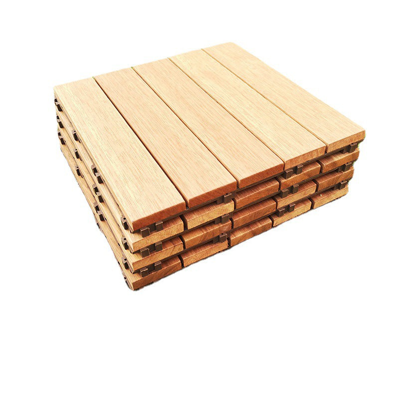 Teak-Finish 5-Slat Square Wooden Floor Tiles Connection Garden Tiles