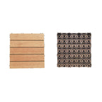 Teak-Finish 5-Slat Square Wooden Floor Tiles Connection Garden Tiles