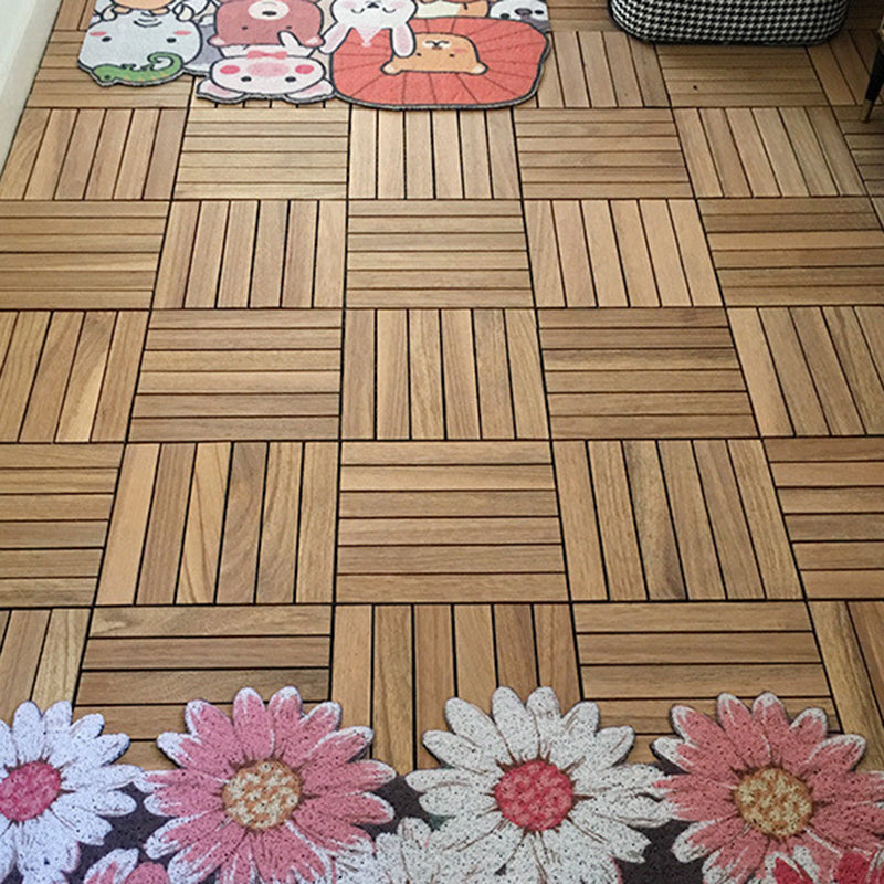 Teak-Finish 5-Slat Square Wooden Floor Tiles Connection Garden Tiles
