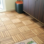 Teak-Finish 5-Slat Square Wooden Floor Tiles Connection Garden Tiles