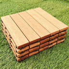 Teak-Finish 5-Slat Square Wooden Floor Tiles Connection Garden Tiles