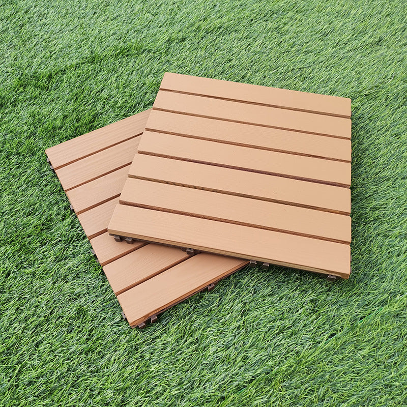 Yellow 6-Slat Square Wood Floor Tiles Click System Floor Tiles