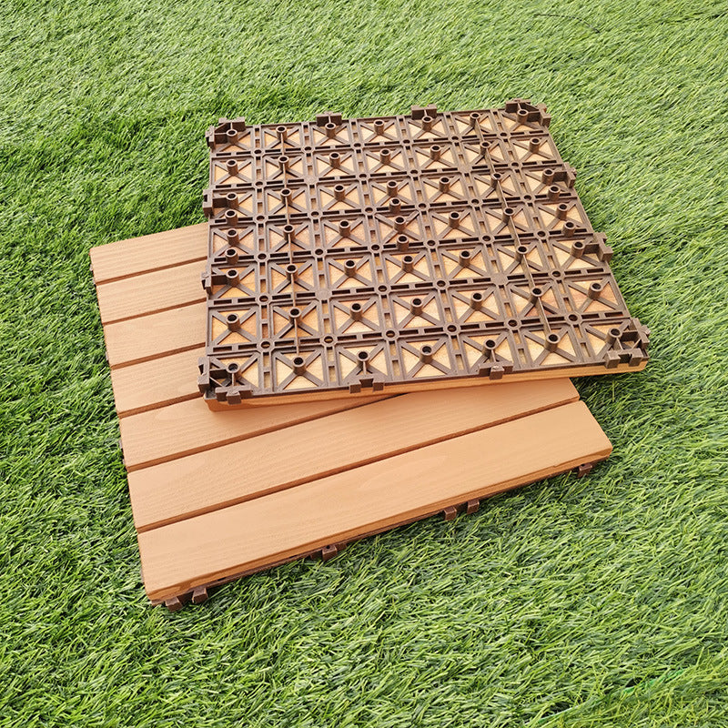 Yellow 6-Slat Square Wood Floor Tiles Click System Floor Tiles