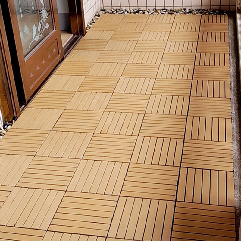 Yellow 6-Slat Square Wood Floor Tiles Click System Floor Tiles