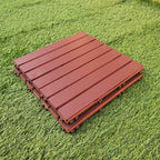 Red 6-Slat Square Wood Deck Tiles Snap-Fit Installation Floor Tiles