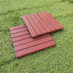 Red 6-Slat Square Wood Deck Tiles Snap-Fit Installation Floor Tiles