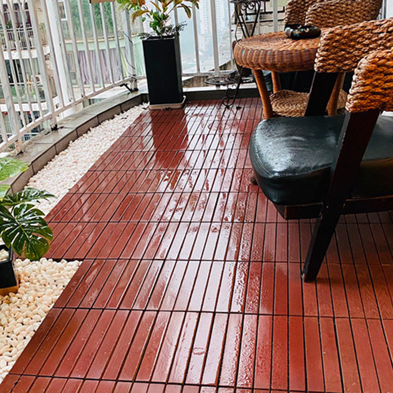Red 6-Slat Square Wood Deck Tiles Snap-Fit Installation Floor Tiles