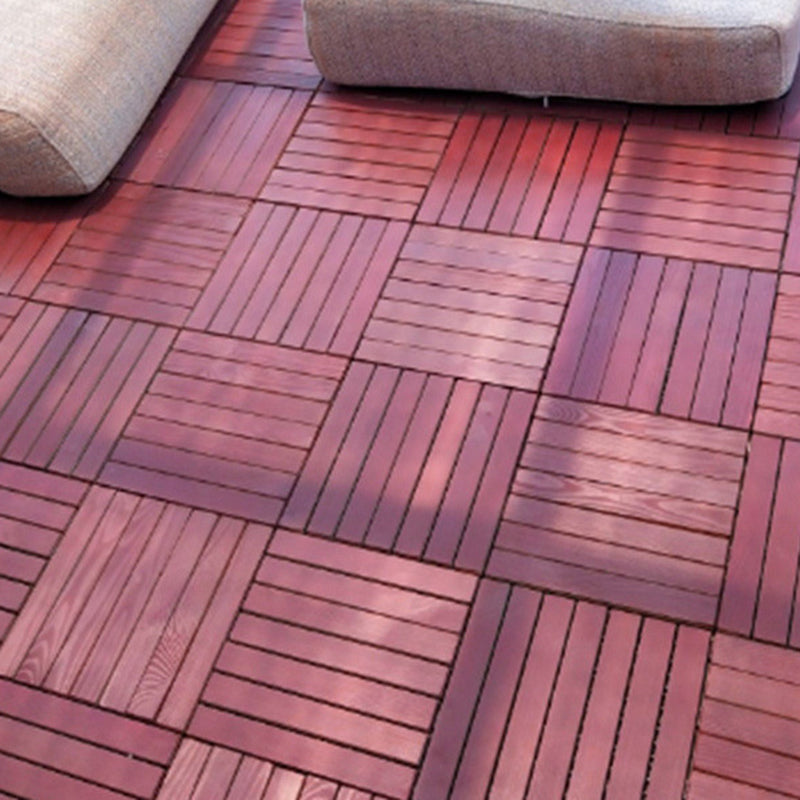 Red 6-Slat Square Wood Deck Tiles Snap-Fit Installation Floor Tiles
