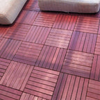 Red 6-Slat Square Wood Deck Tiles Snap-Fit Installation Floor Tiles