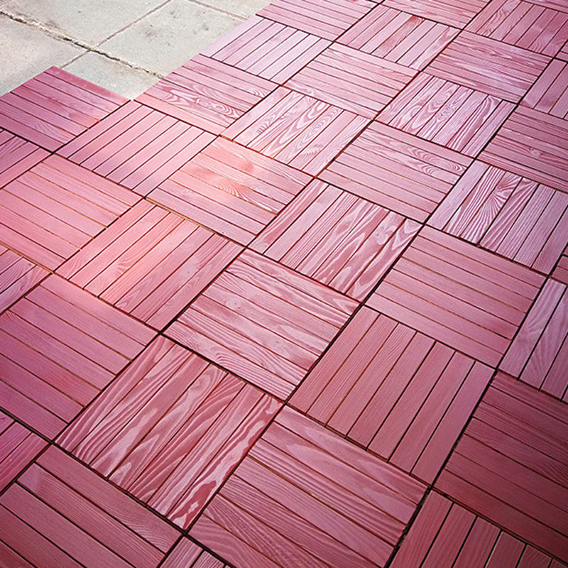 Red 6-Slat Square Wood Deck Tiles Snap-Fit Installation Floor Tiles