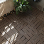 12" X 12" PVC 6-Slat Square Patio Tiles Snap Fit Installation Outdoor Floor Tiles