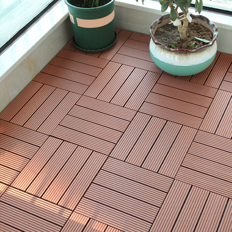 12" X 12" PVC 6-Slat Square Patio Tiles Snap Fit Installation Outdoor Floor Tiles