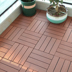12" X 12" PVC 6-Slat Square Patio Tiles Snap Fit Installation Outdoor Floor Tiles