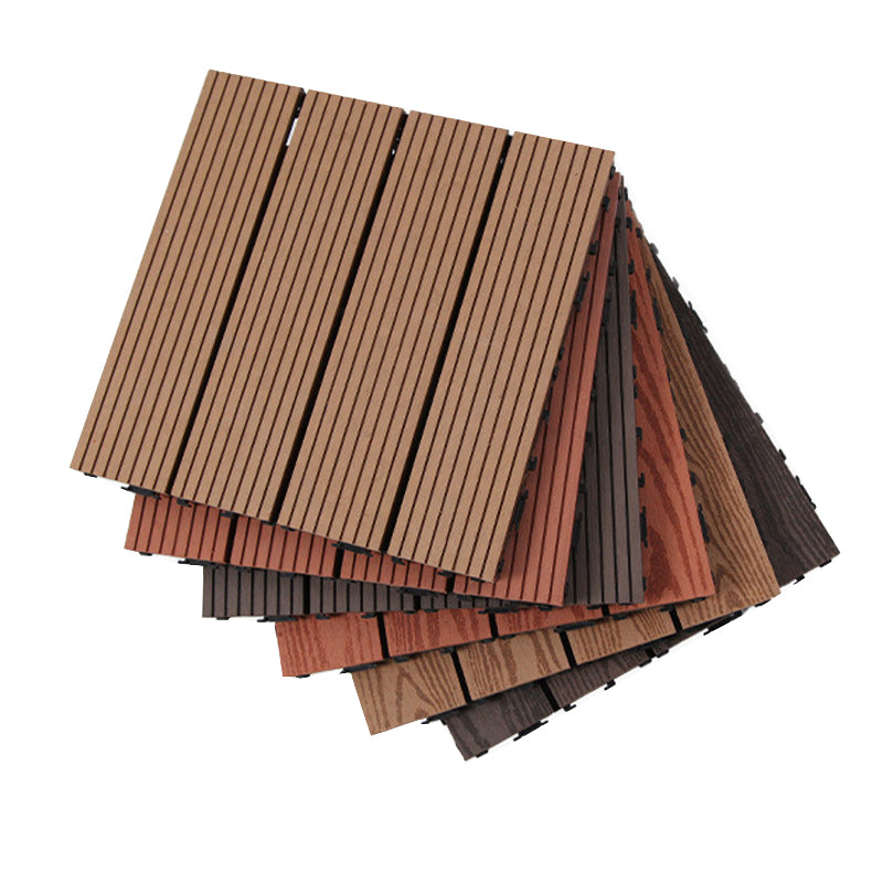 12" X 12" PVC 6-Slat Square Patio Tiles Snap Fit Installation Outdoor Floor Tiles